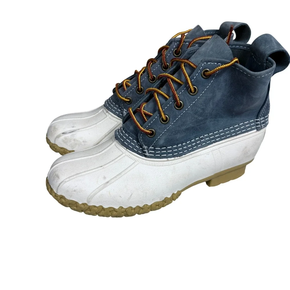 L.L. Bean Duck Boots Womens 6 Blue White Leather Waterproof Made in USA 503475